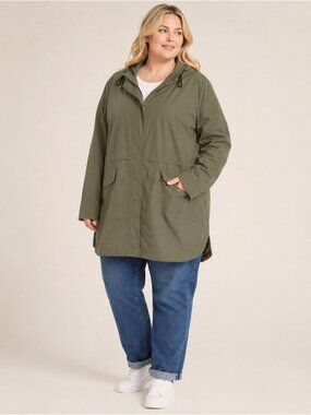 New George Green Midi Light Fall Jacket Coat Pockets plus size 3X NWT Hooded